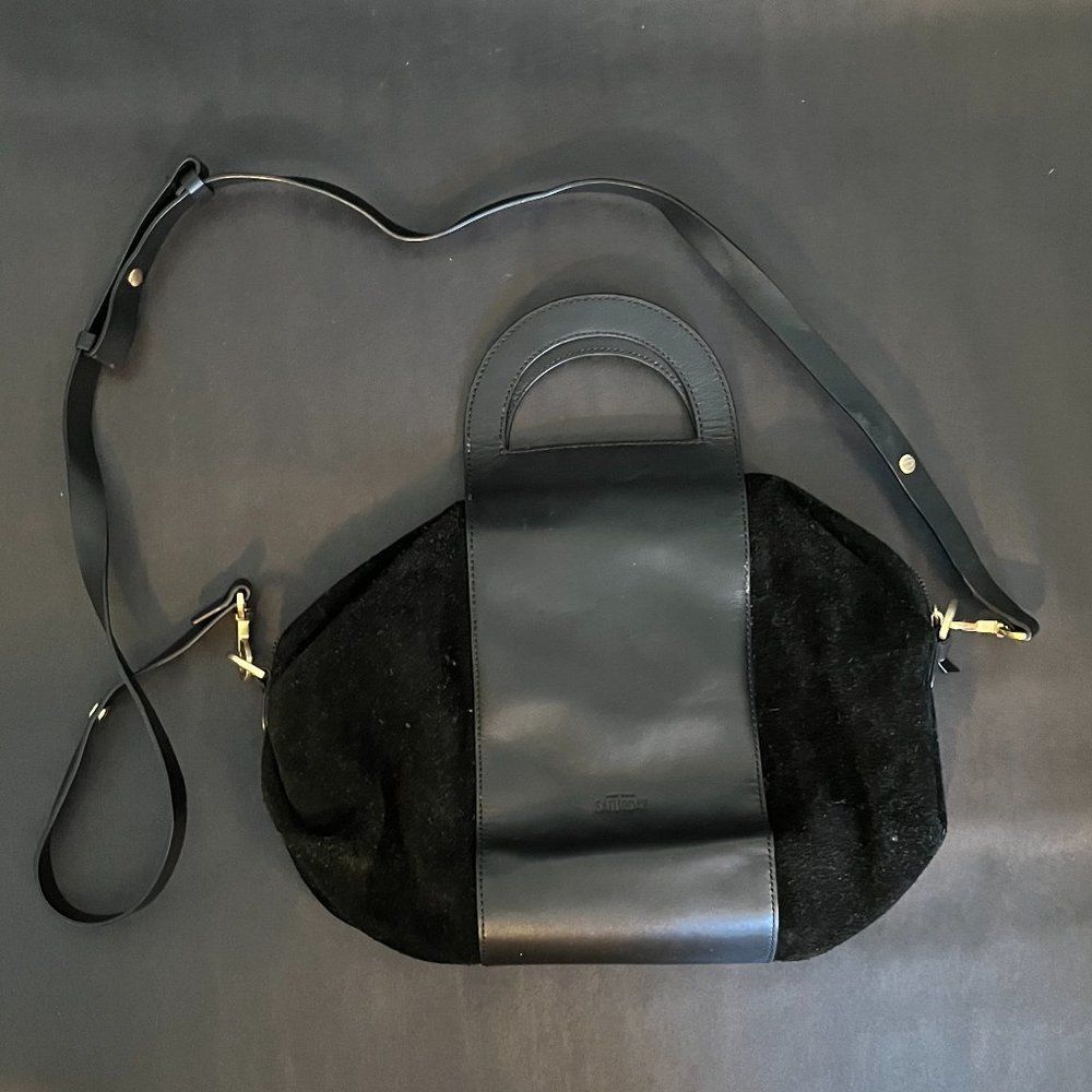 Kate Spade Saturday Black Cut-Out Handle Duffel Tote Suede With Leather